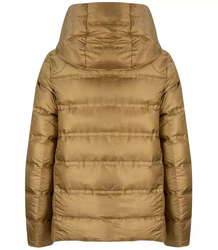 Short quilted transitional jacket with a hood