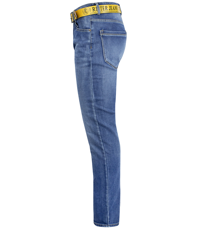 Classic men's jeans with a yellow stripe