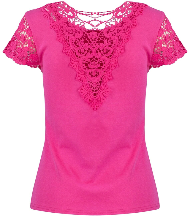 Short-sleeved T-shirt blouse decorated with lace LUIZA