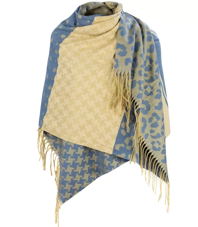 Two-color houndstooth leopard shawl scarf