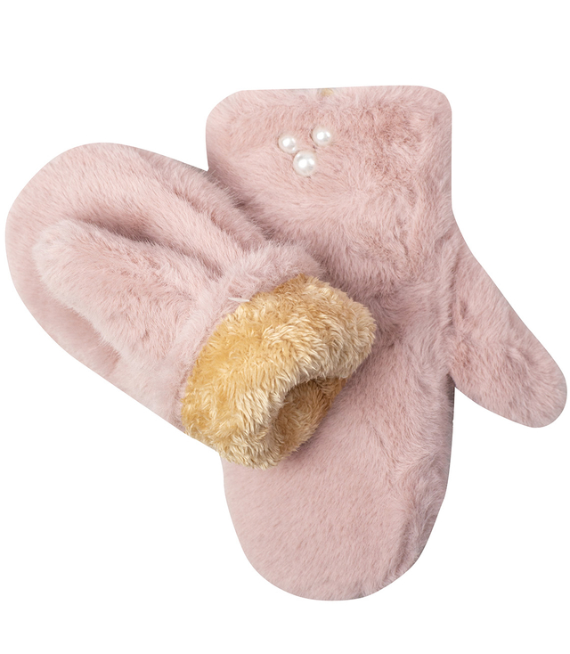 Women's Warm Gloves with fur insulated decorated with pearls