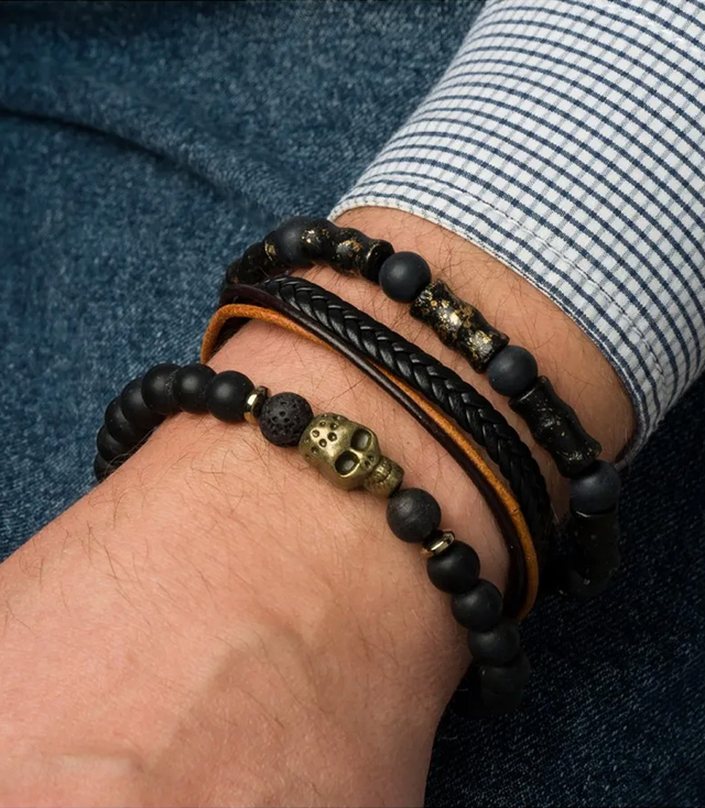 Set of men's bracelets natural stone