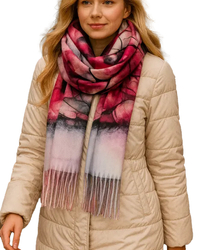 Women's scarf with abstract motif tassels
