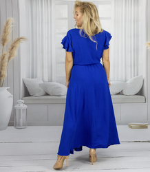 Long dress tied at the waist with short sleeves with frill CELINA