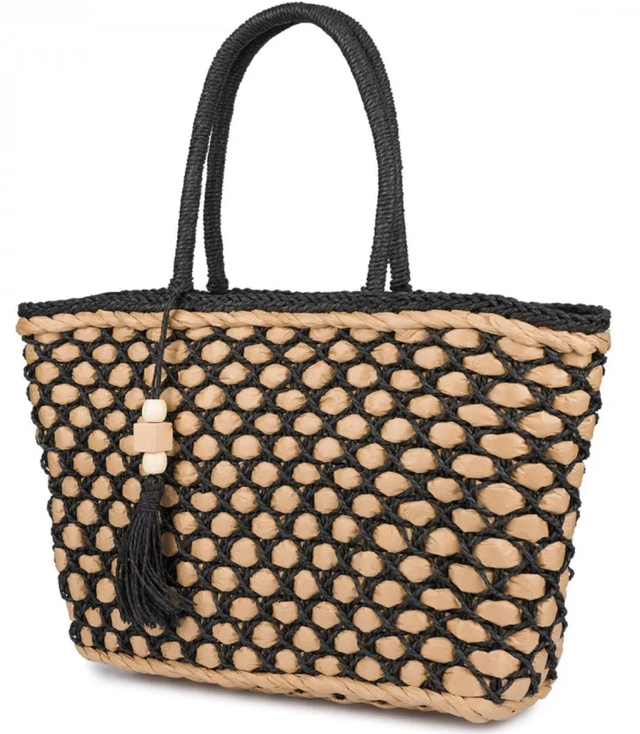 Large basket, summer bag, soft woven handbag with tassel