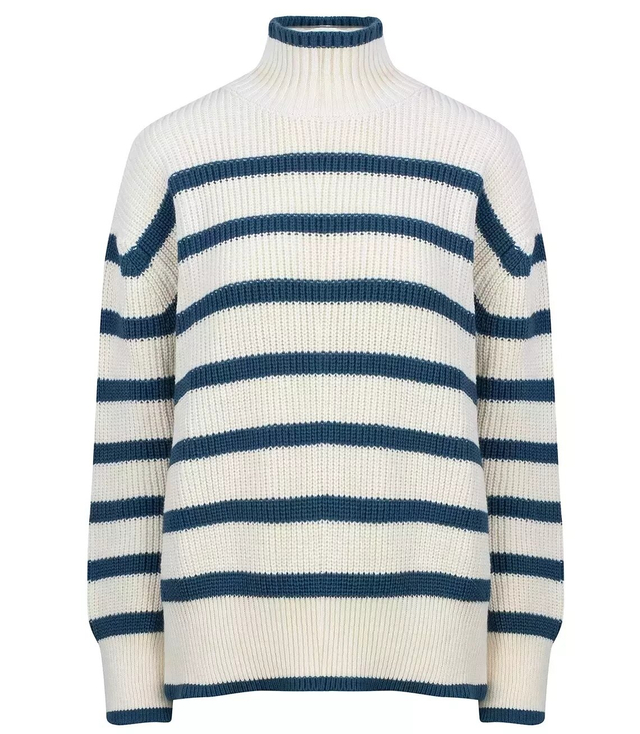 Super fashionable striped turtleneck knitted sweater