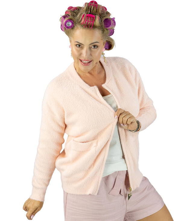 Krótki kardigan sweter rozpinany z puszystej dzianiny "COCO CHIC"