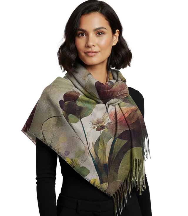 Square shawl scarf for women with tassels AGRAFKA
