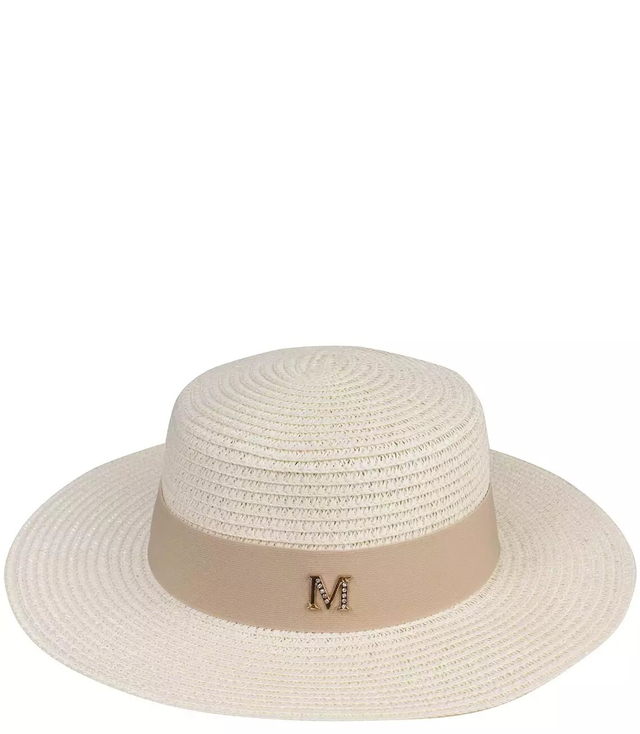 Raffia straw hat with ribbon and letter M trendy