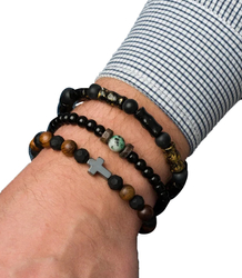 Set of men's bracelets natural stone