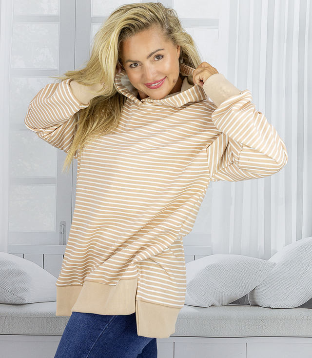 Damska bluza z kapturem w paski oversize CANDY STRIPES