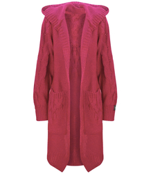 Kardigan Długi Gruby sweter warkocz Wełna