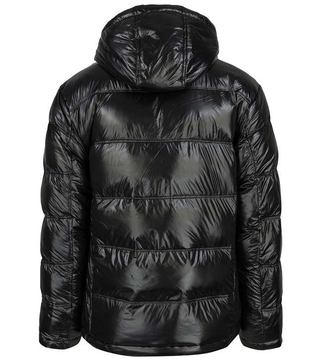 Men's winter quilted jacket with hood and sheen
