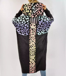 Long cardigan colorful leopard sweater with wool