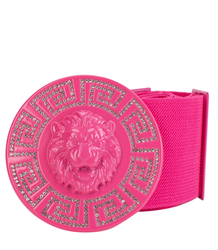 Women's belt with a gold lion and zircons, adjustable and elastic