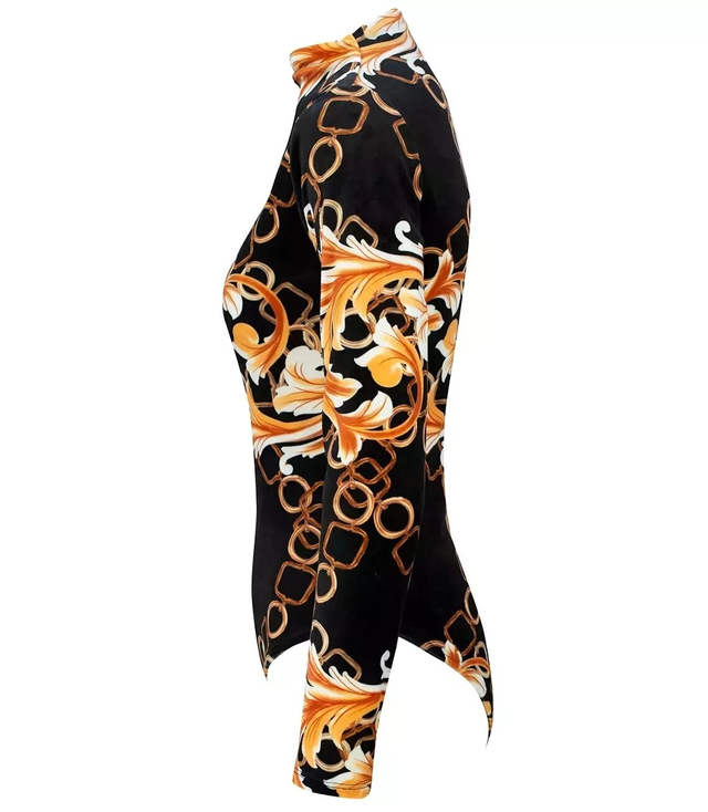 Velor body with turtleneck pattern and colorful print