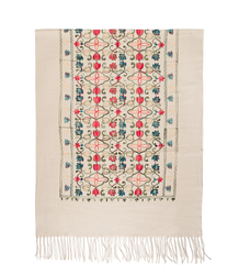 Women's scarf with embroidered pattern and tassels
