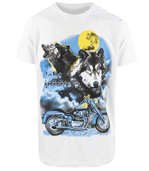 Koszulka męska t-shirt Night Spirits z nadrukiem wilków i motocykla