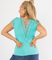 Short-sleeved T-shirt blouse decorated with lace LUIZA