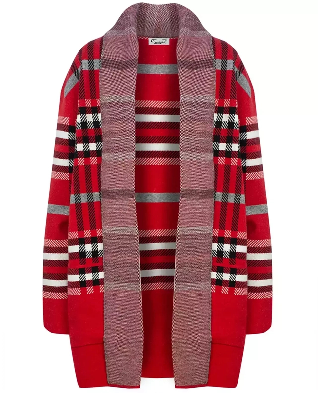 WARM Sweater. Checkered cardigan overlay