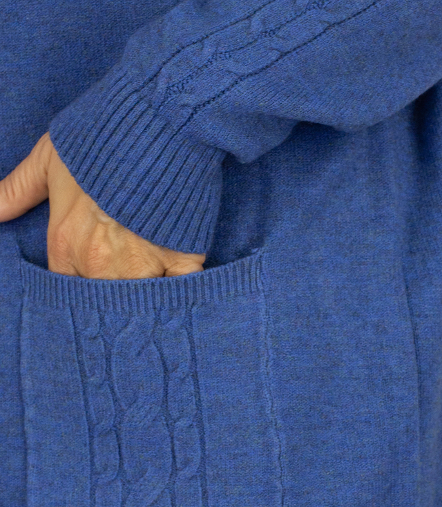 Knit dress with openwork sleeves and pockets