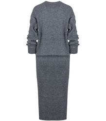 Dzianinowy komplet sweter + spódnica w jednolitym kolorze BELLA