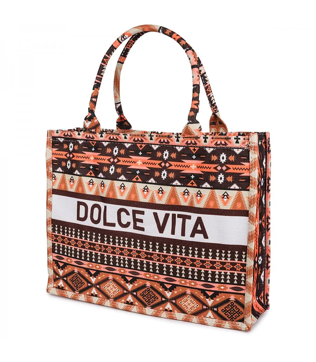 Large colorful shopper bag with DOLCE VITA lettering