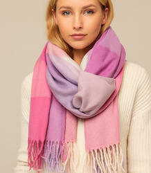 Women's checkered fringed scarf 190x80