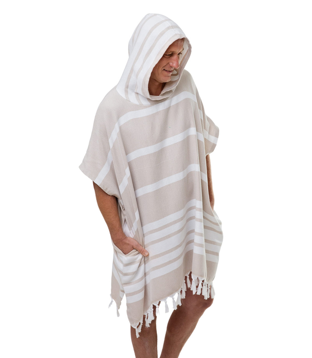 Sauna poncho with striped tassels UNISEX cotton