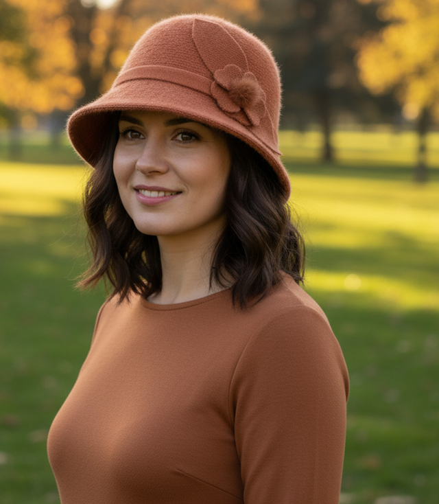 Women's hat cloche patch flower