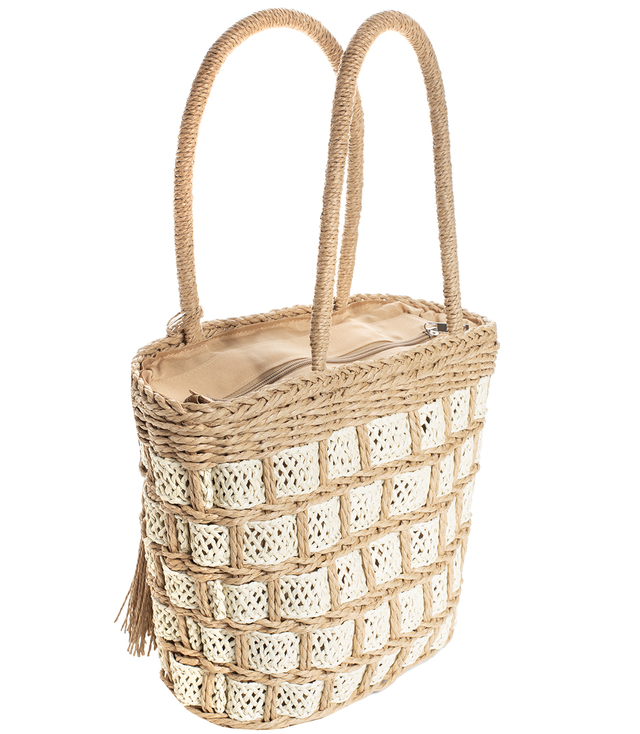 A small basket, a summer bag, a stiff woven handbag