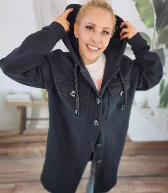 Warm long sweatshirt cotton shirt jacket