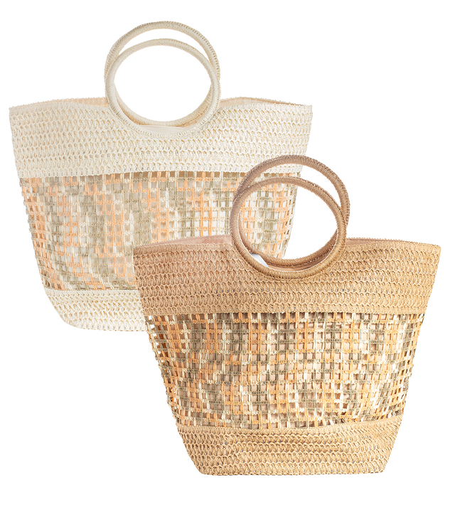 Large woven summer shopper bag with round handles