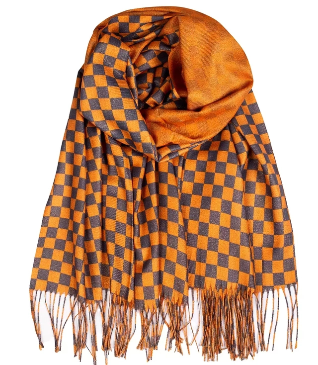 Shiny shawl scarf gold thread checkerboard