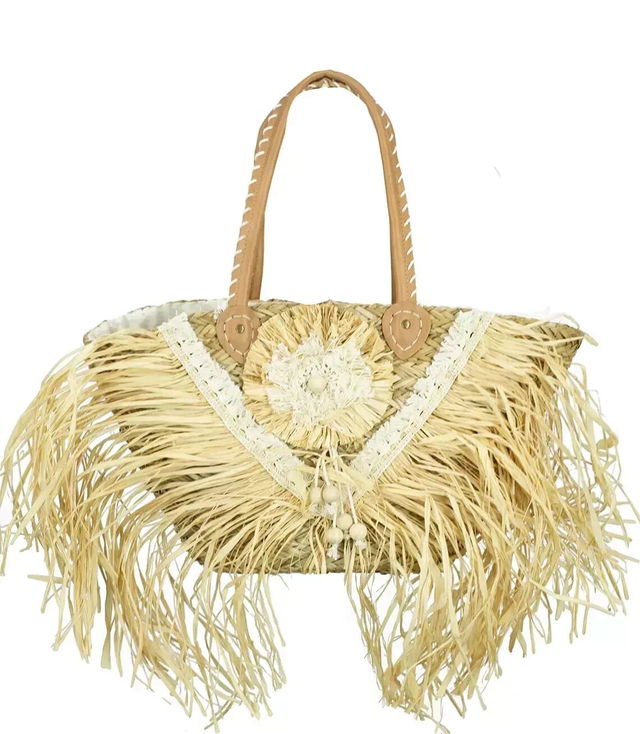 Large natural basket handbag tassels boho  