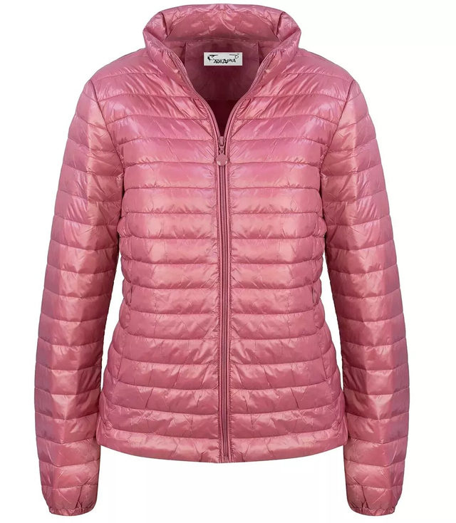 Short transitional quilted jacket with a stand-up collar