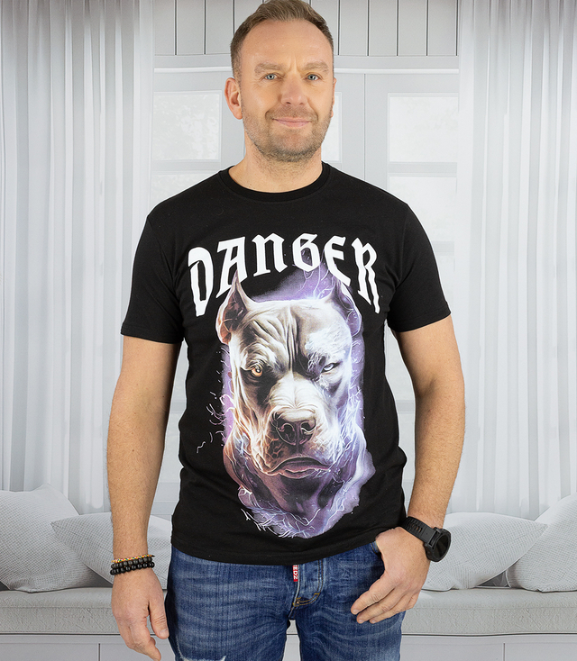 Męski t-shirt koszulka krótki rękaw z nadukiem z psem