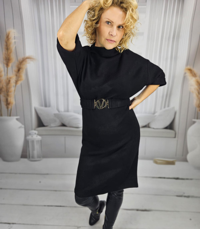 Knitted midi dress with belt and bat sleeves ALENA