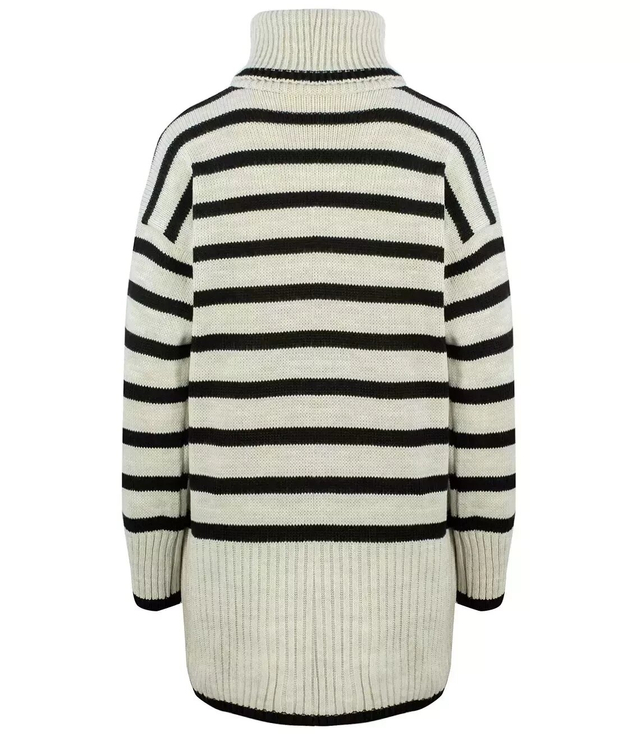Oversize loose long turtleneck sweater with stripes