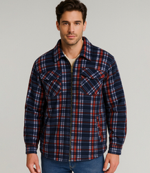 Warm fleece checked men's shirt insulated with faux fur