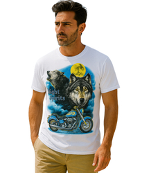 Koszulka męska t-shirt Night Spirits z nadrukiem wilków i motocykla
