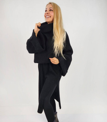 Sukienka sweter golf Prążkowana Ciepła  z golfem MAXI