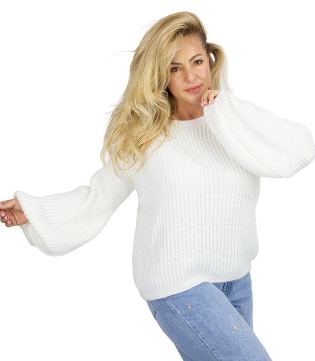 Sweter w prążki z miękkiego materiału rękawy PUFFY