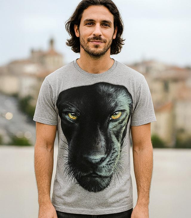 Koszulka męska t-shirt z dużym nadrukiem pantery bawełna