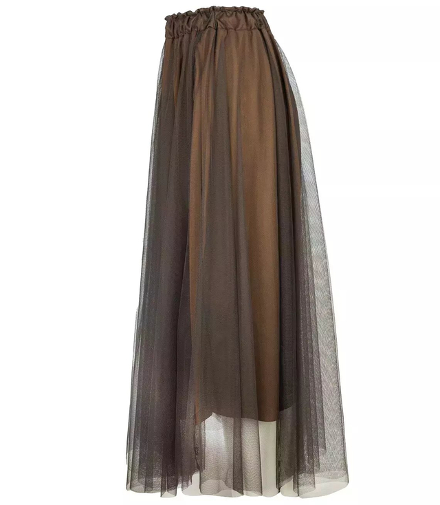 Long 2-layer skirt with tulle elastic striking MAXI