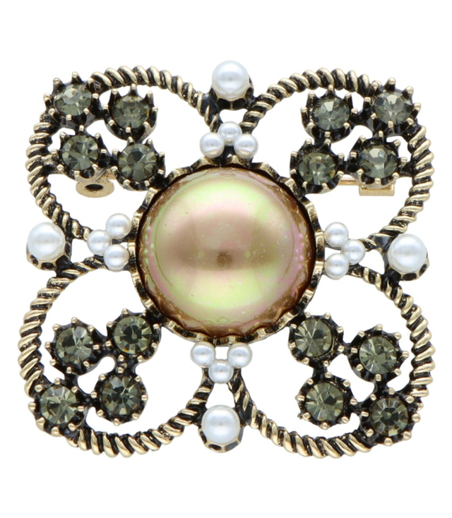 Brooch with cubic zirconias. Elegant Beautiful Decorative Pearl Safety Pin