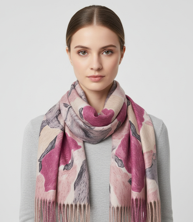 Multicolored elegant women's floral scarf with tassels