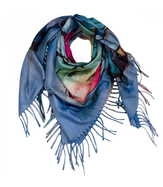 Abstract shawl scarf multicolored elegant with tassels