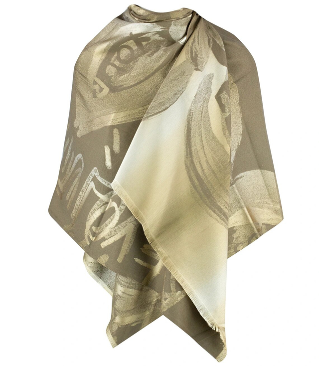 Elegant double-sided scarf with gold thread and floral pattern