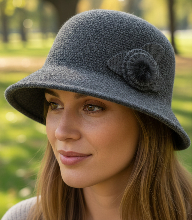 Women's hat cloche patch flower